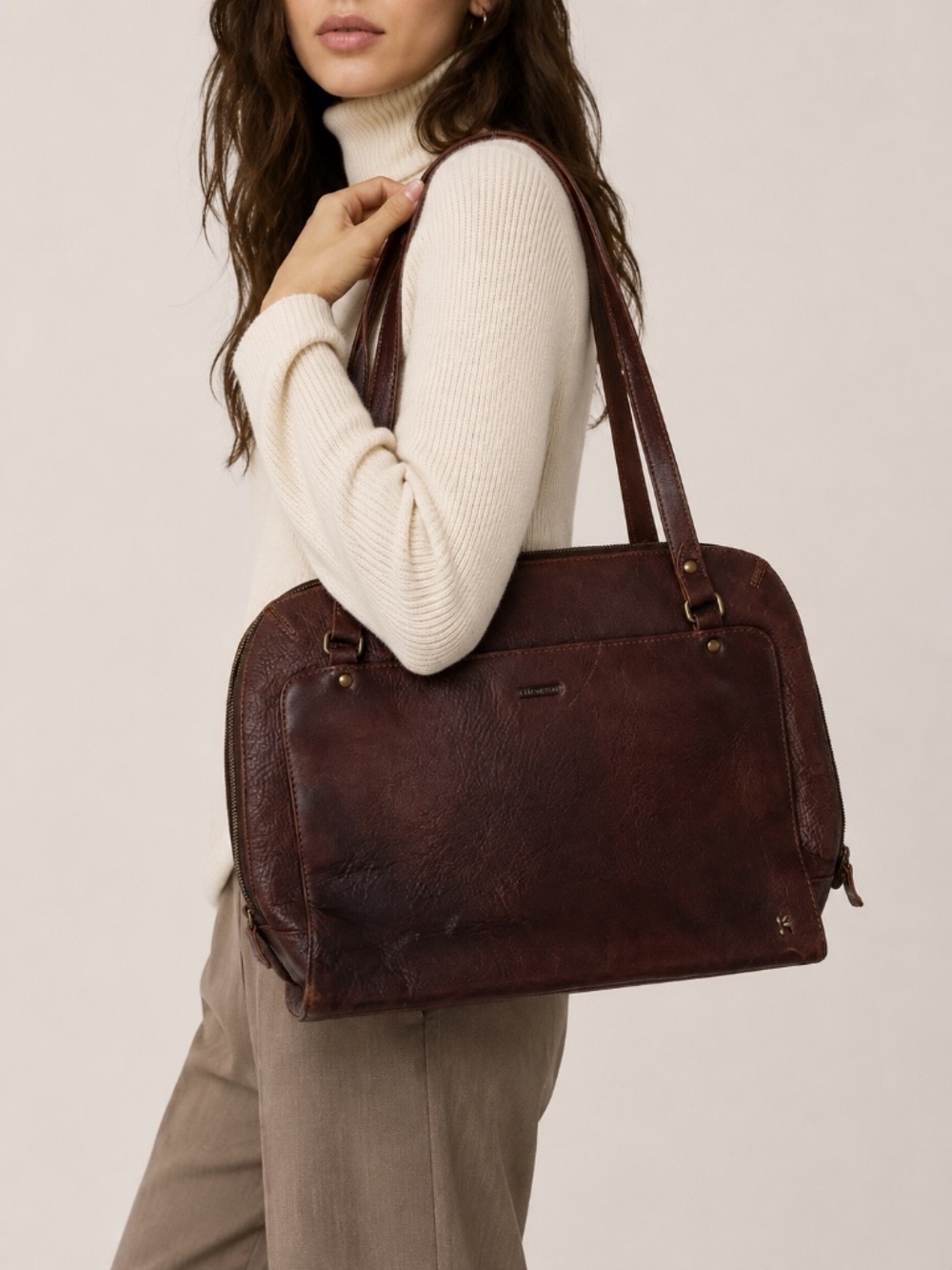 Ellington Brown Distressed Leather Laptop Work Tote